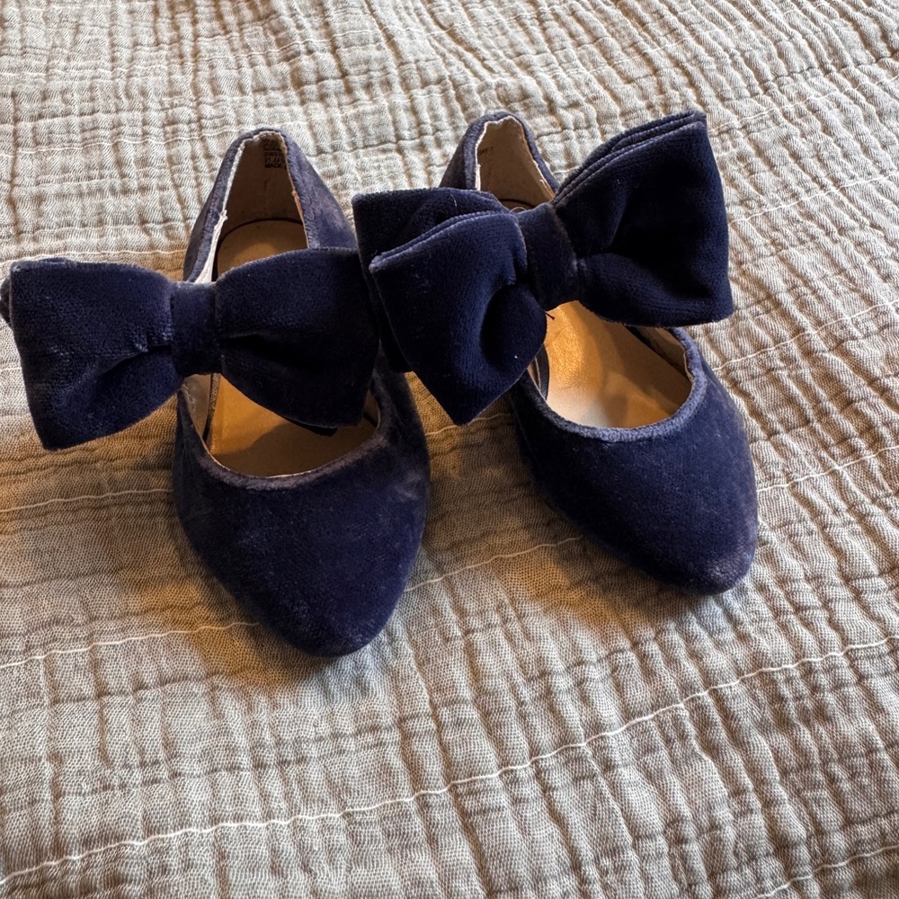 Janie and Jack NWT INFANT Navy Blue Velvet Bow Flats